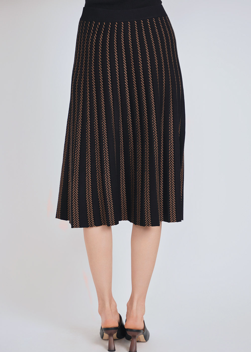 Rib Knit Midi Skirt: Subtle Camel Details